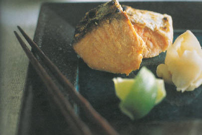 Japanese cooking grilled salmon and ginger pickles