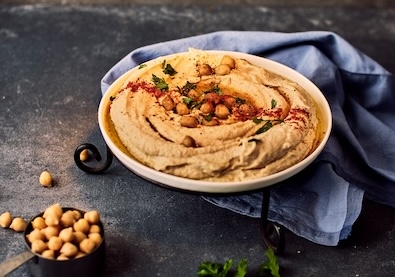 processed hummus and garbanzo beans