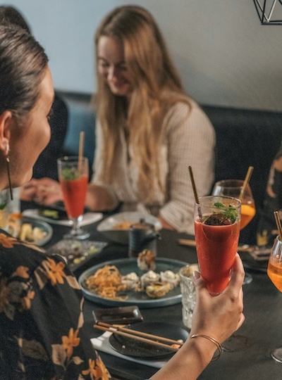 umami food and cocktails at dinner