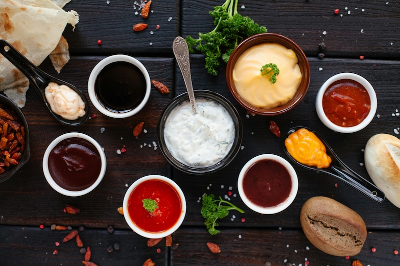 sauces with umami variety on table